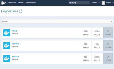 Docker HubでOfficial縛りでMySQLを検索